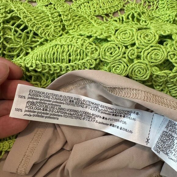 ZARA NWT lime green knit macrame crochet knee midi lined summer dress SIZE M - Picture 14 of 15